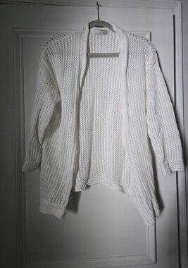 Relaxed Open-Knit White Cardigan Sweater